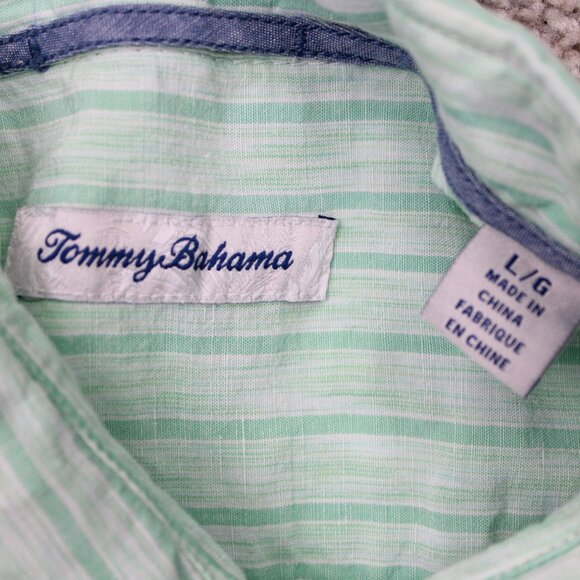 Tommy Bahama Shirt Mens Large Green Lino/Tencel Lyocell Short Sleeve Button Up - Picture 7 of 11
